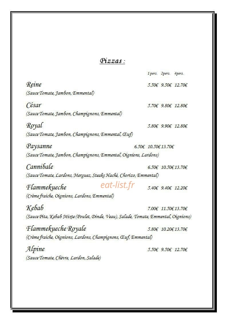 Pizzéria chez Marcello — carte page 1