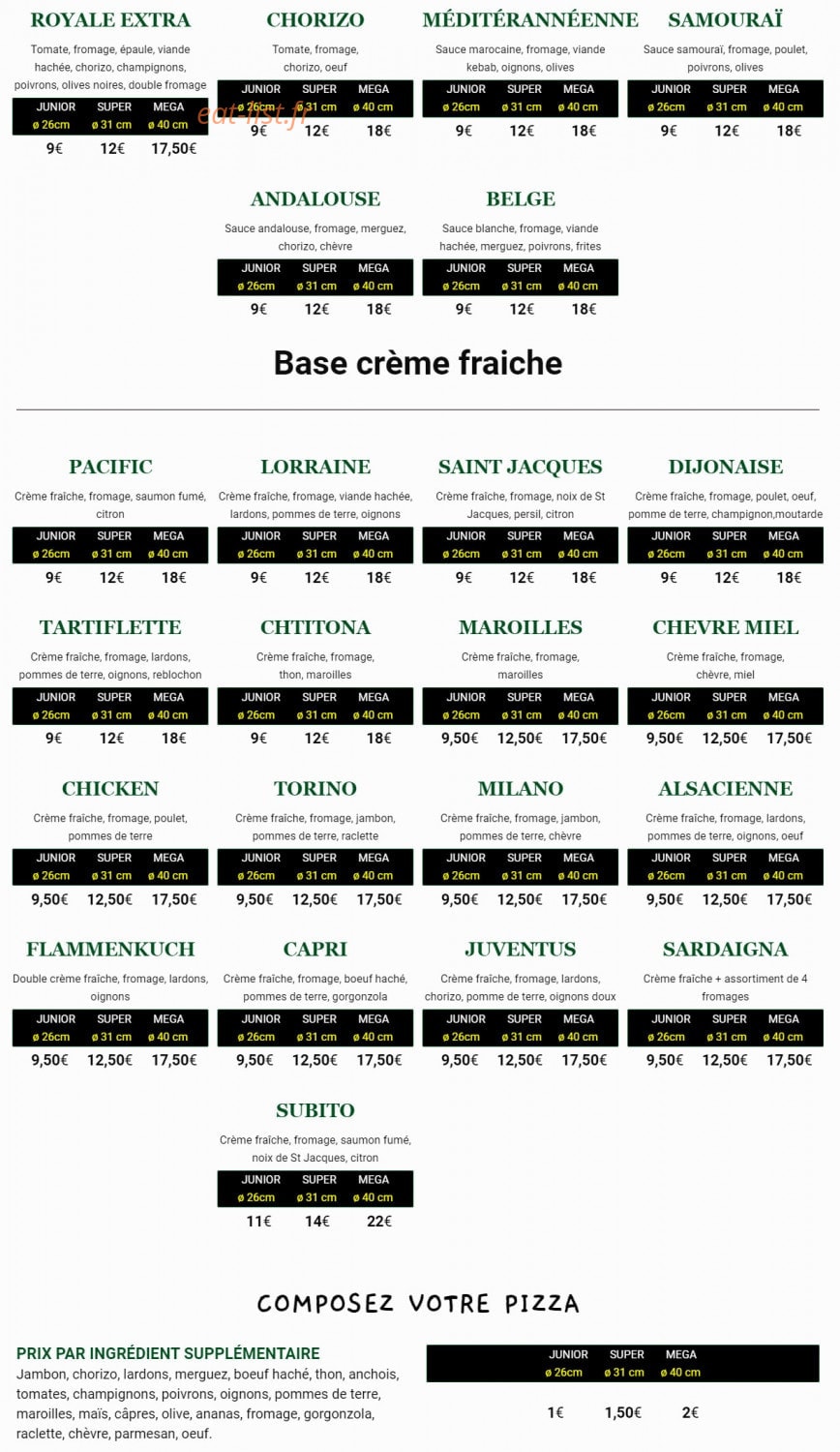 Subito Pizza — carte page 2