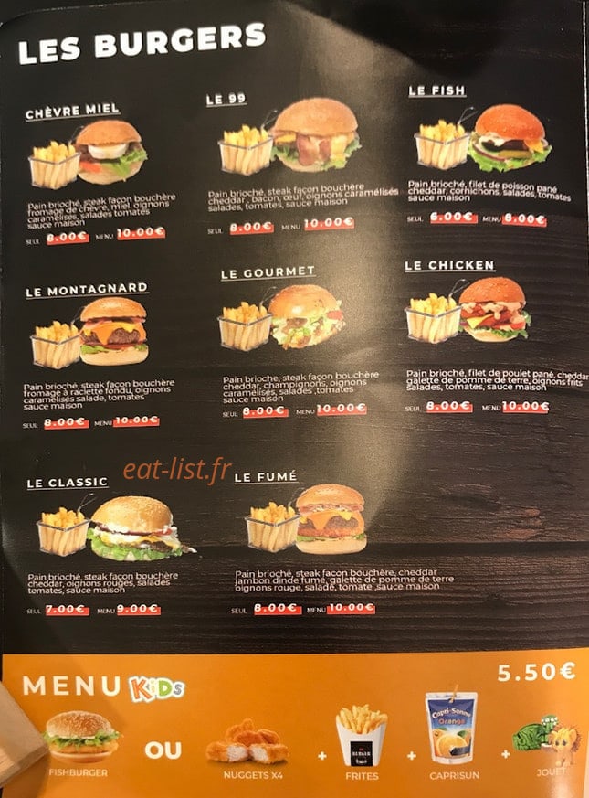 99’Burgers — carte page 1