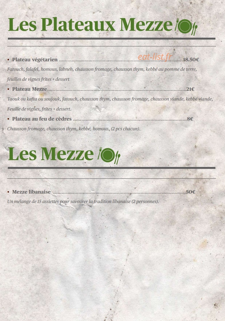 Au Feu De Cèdres — carte page 9