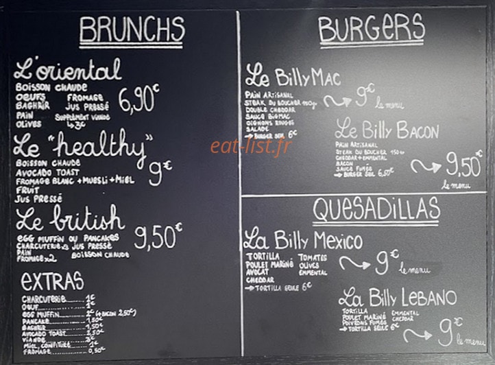 Billy's — carte page 1