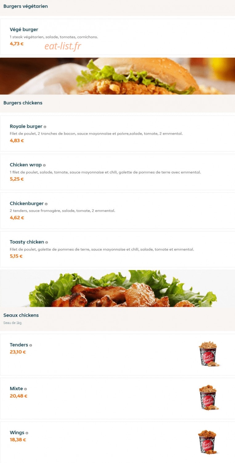 First Burger — carte page 6
