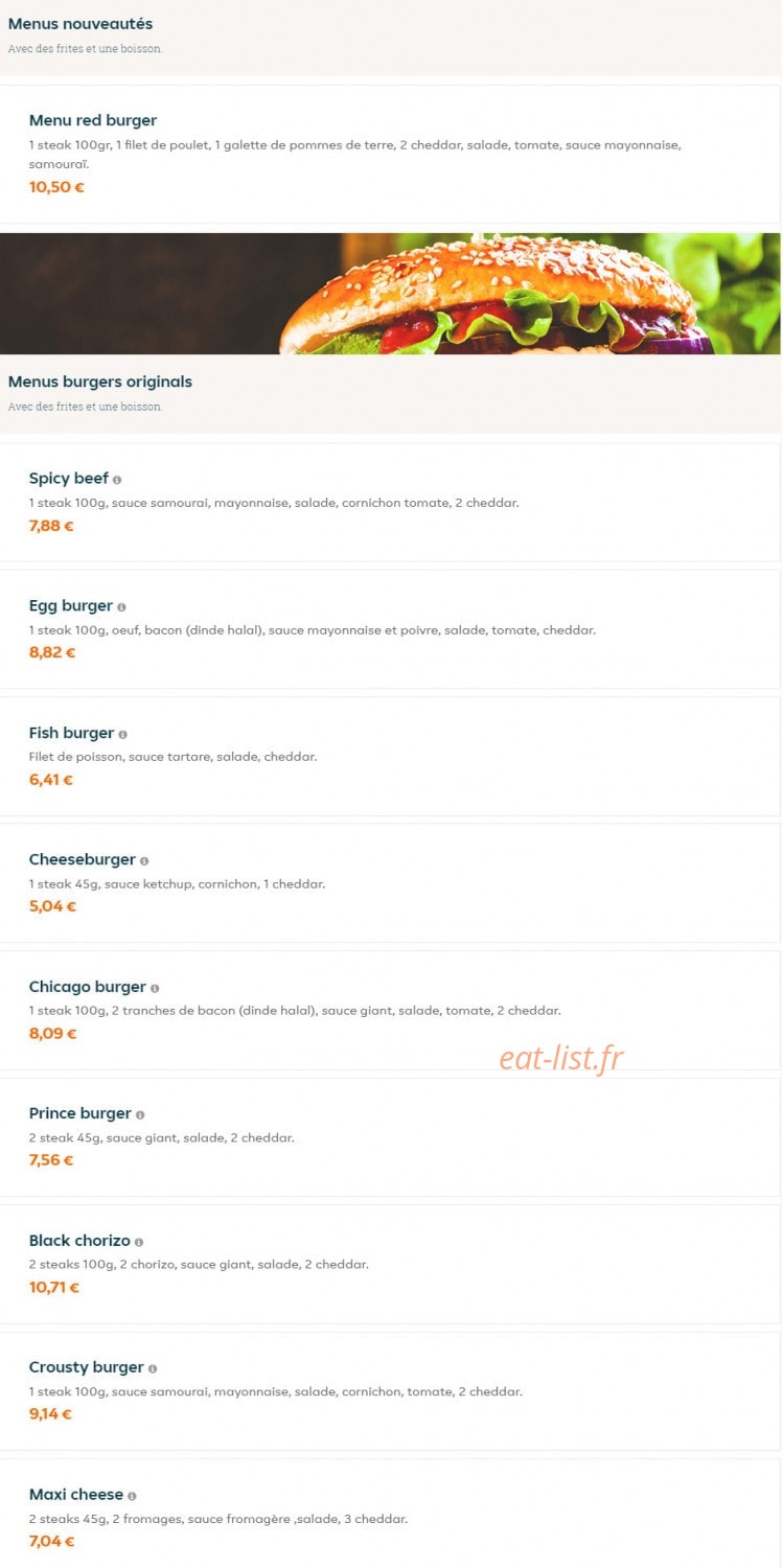 First Burger — carte page 1