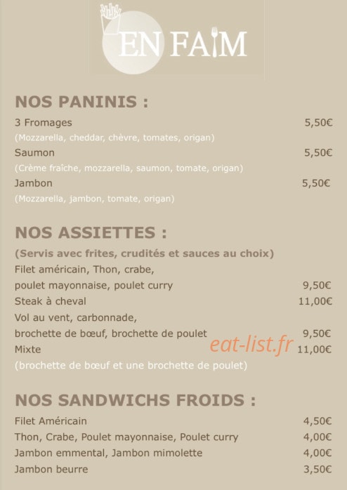 Friterie En Faim — carte page 1