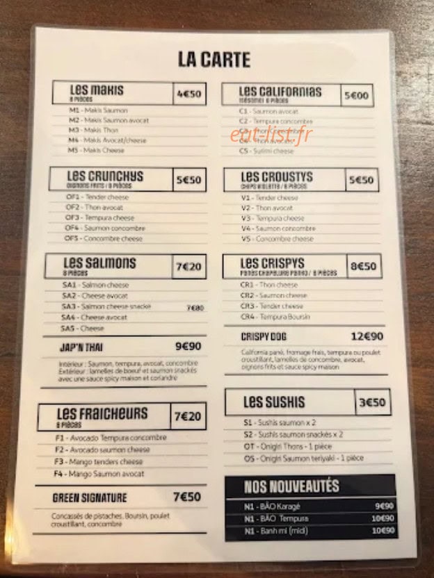 Carte et menu de Jap n Thai à Tourcoing — Maki, californias...