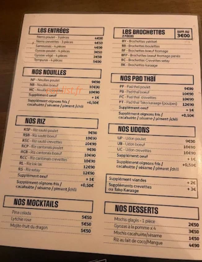 Carte et menu de Jap n Thai à Tourcoing — Entrées, nouilles...
