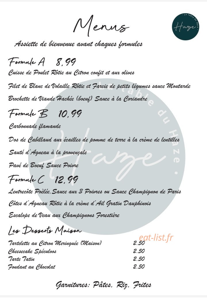 La Table du Haze — carte page 2