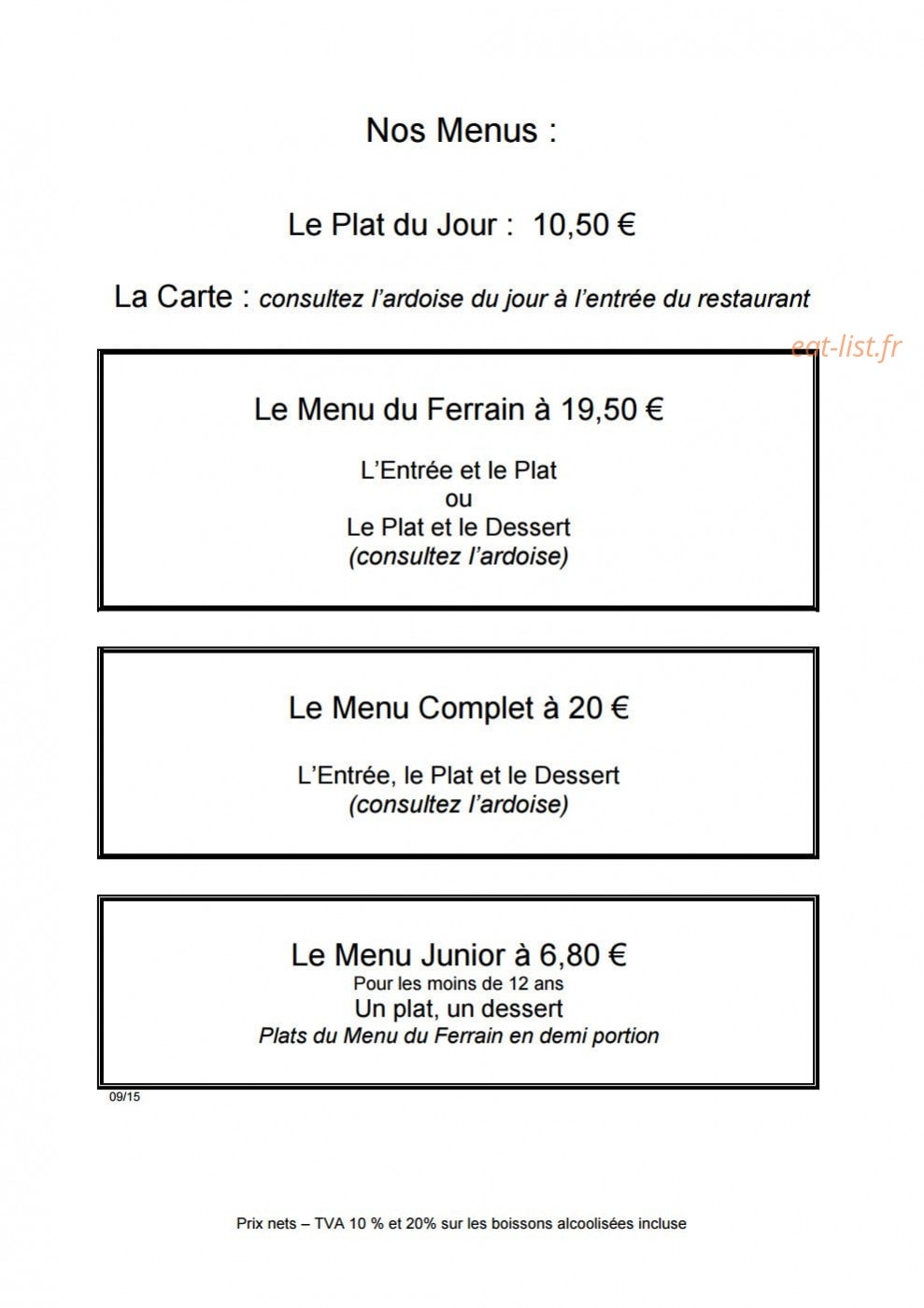 La Terrasse du Ferrain — carte page 1