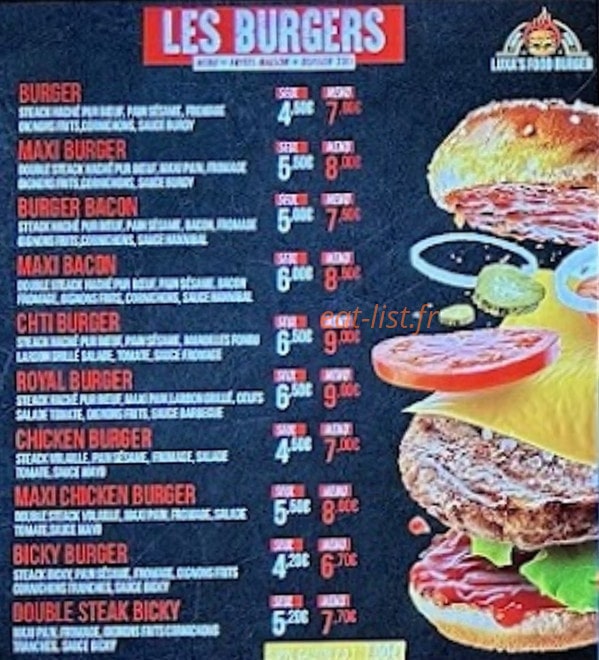 Luxa's Food Burgers — carte page 1