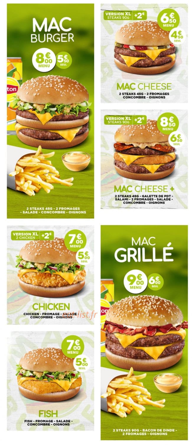 Mac Burger — carte page 1