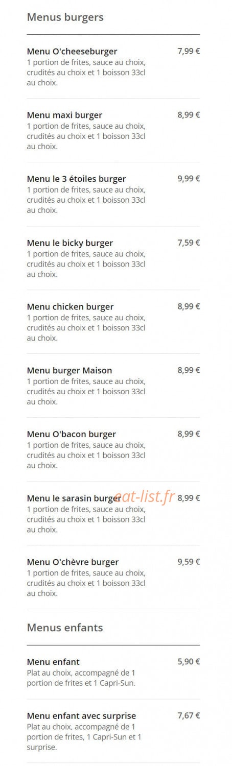 O'Chiken — carte page 2