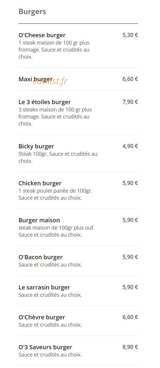 O'Chiken — carte page 8