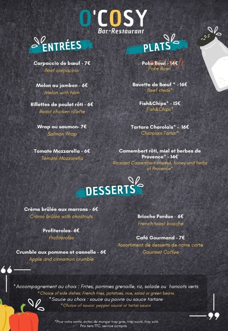 O'Cosy — carte page 1
