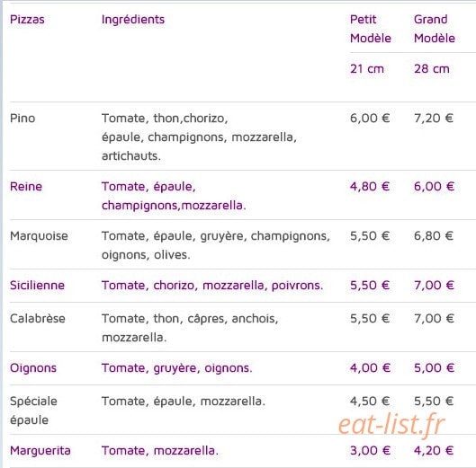 Pizza Bella — carte page 3