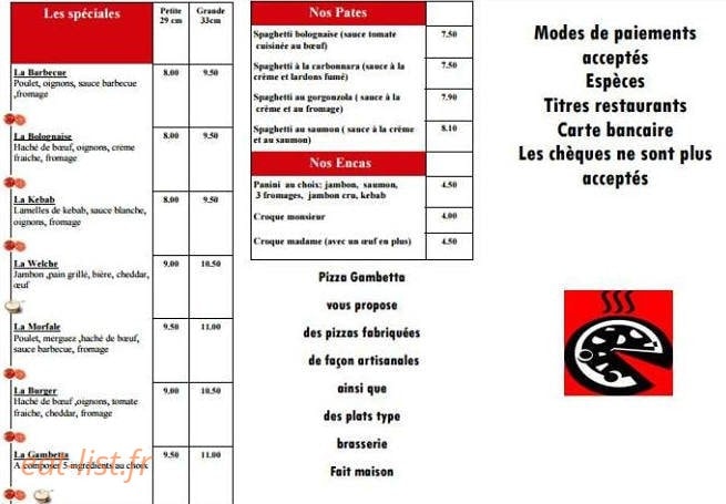 Pizza Gambetta — carte page 1