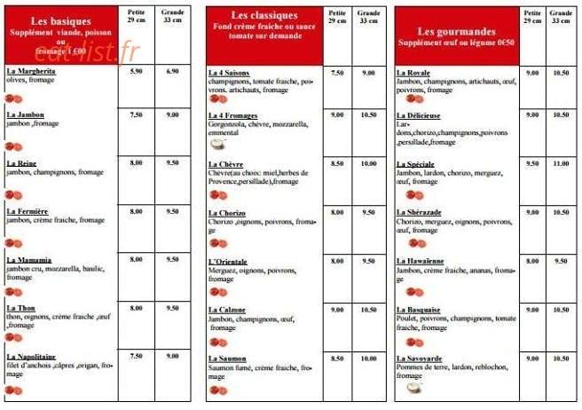 Pizza Gambetta — carte page 2