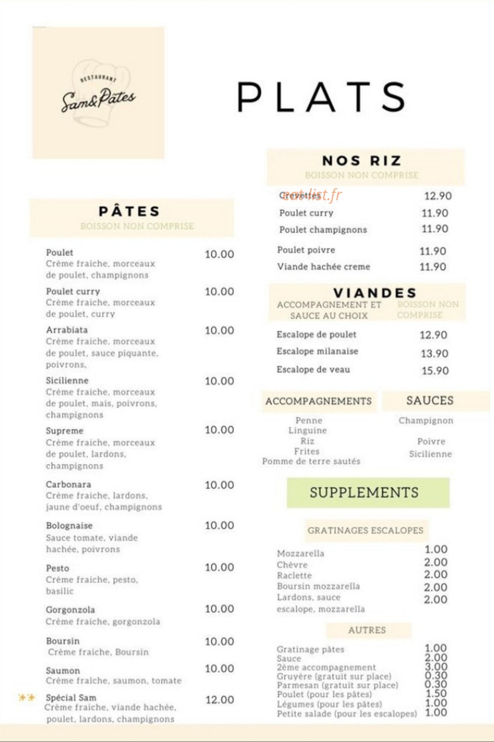 Sam & pates — carte page 2