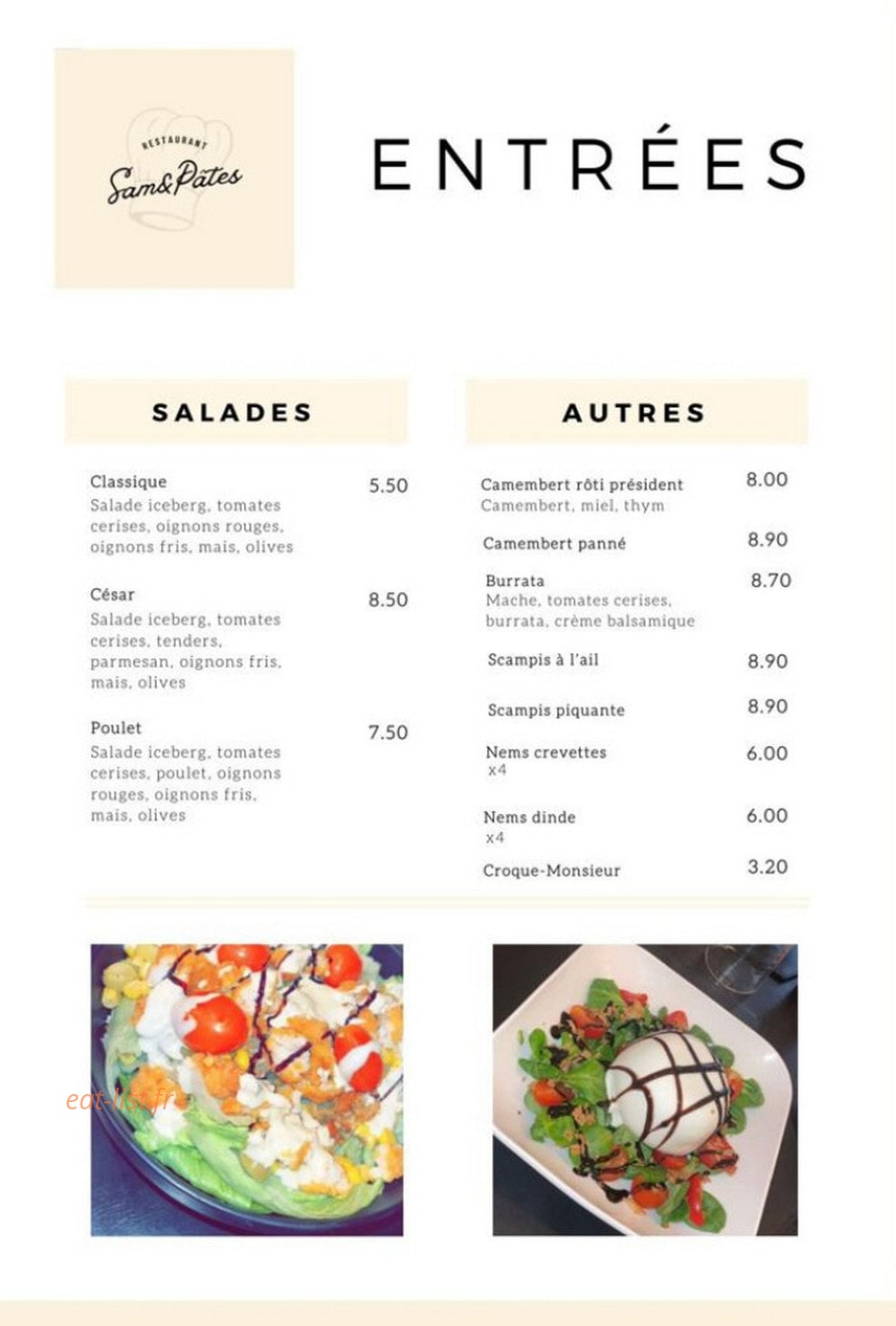 Sam & pates — carte page 1