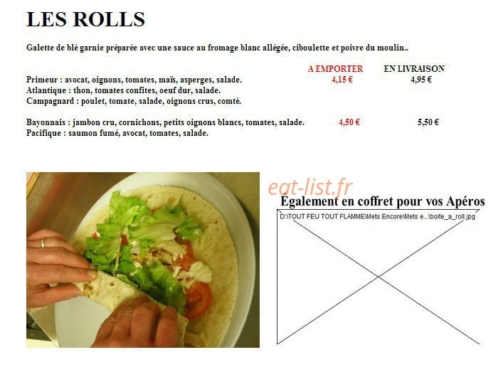 Carte et menu de Tout Feu Tout Flamme à Tourcoing — les rolls