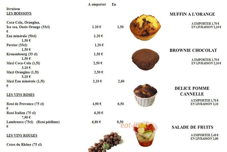 Carte et menu de Tout Feu Tout Flamme à Tourcoing — les boissons, les vins, les muffins, les brownies...