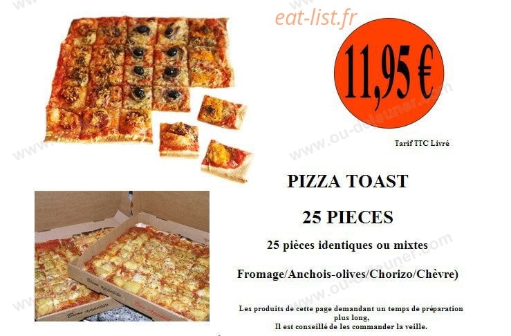 Carte et menu de Tout Feu Tout Flamme à Tourcoing — les pizzas toast