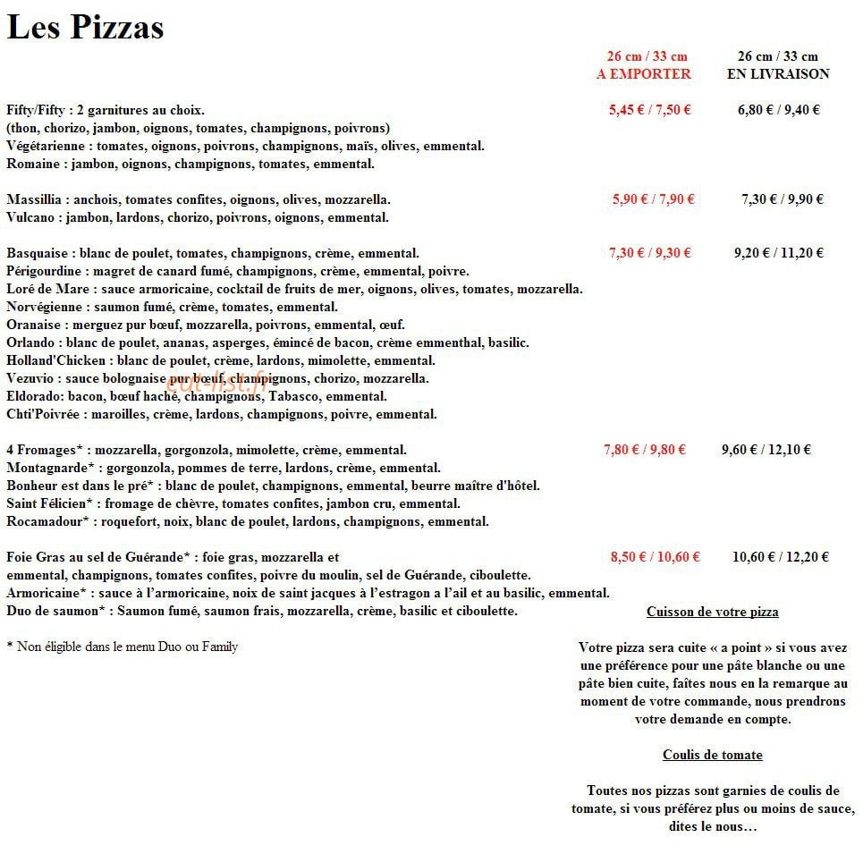 Carte et menu de Tout Feu Tout Flamme à Tourcoing — les pizzas