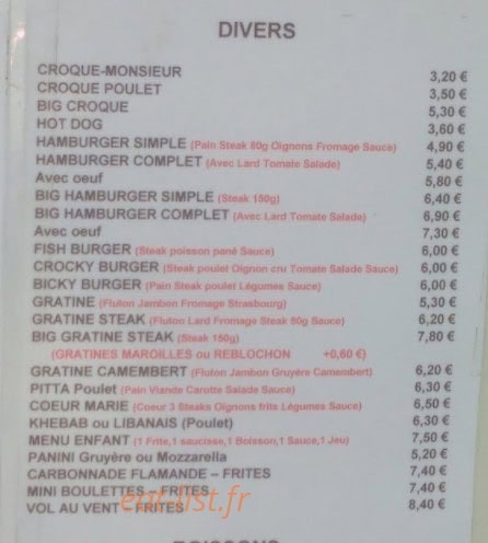 Friterie Marie — carte page 2
