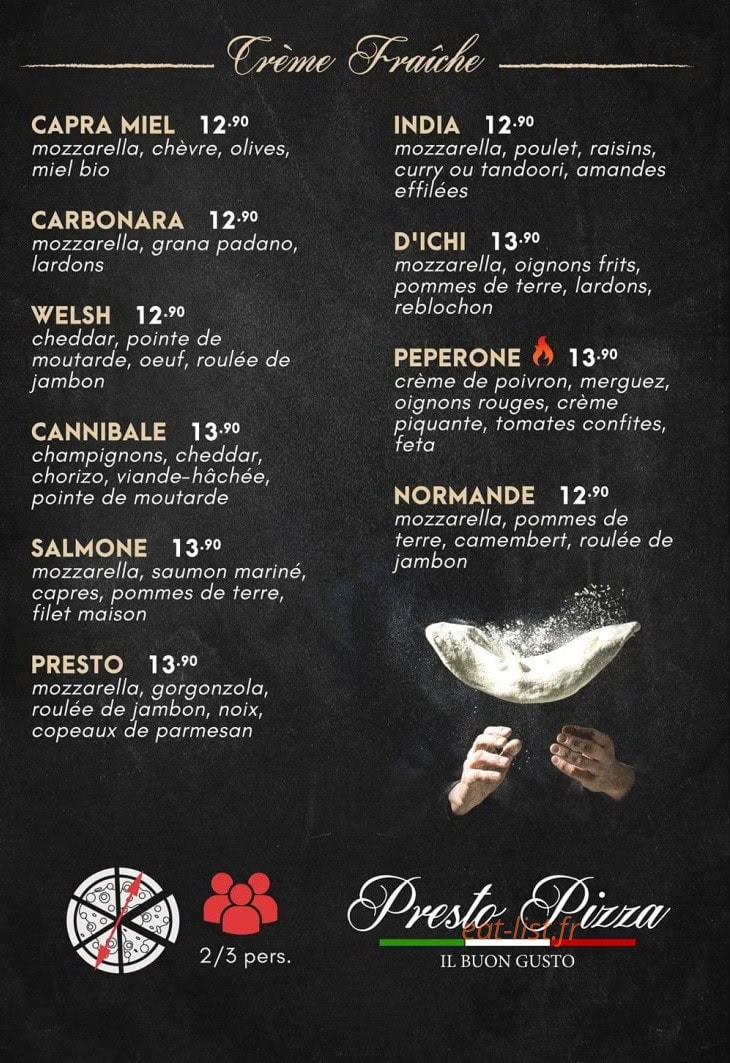 Presto Pizza — carte page 2