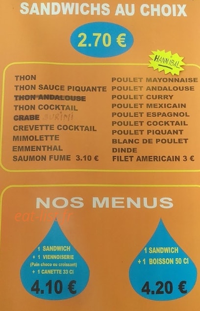 Au Pain d'Orient — carte page 1