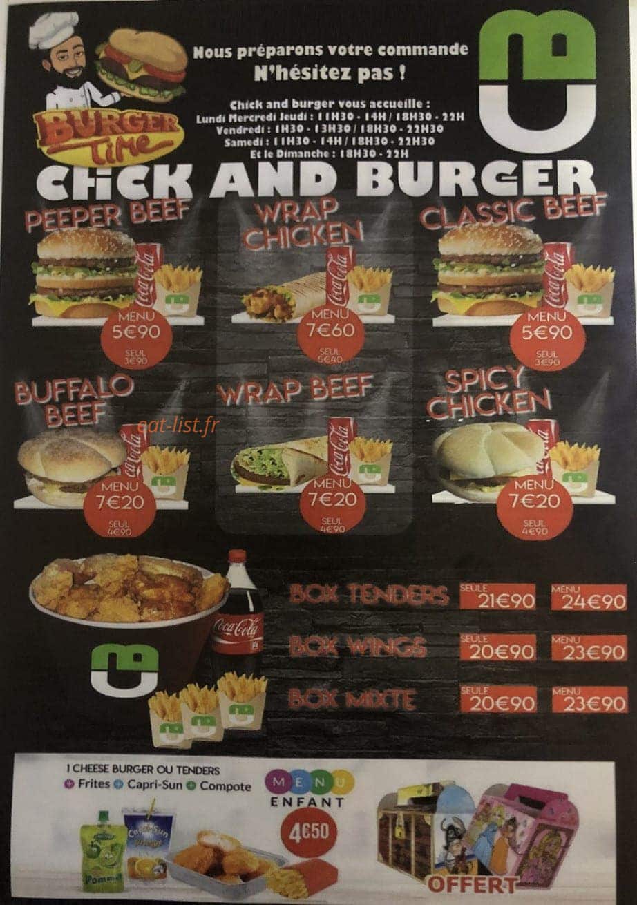 Chik'and Burger — carte page 1