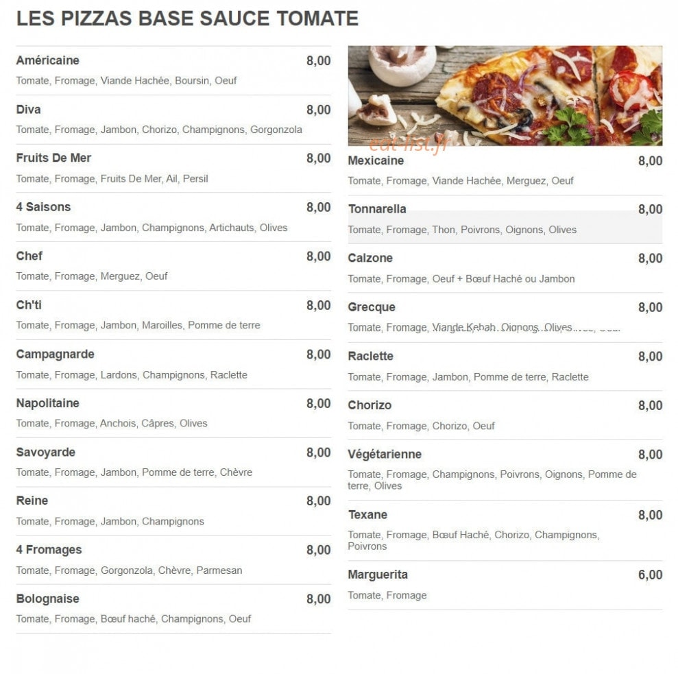 Subito Pizza — carte page 1