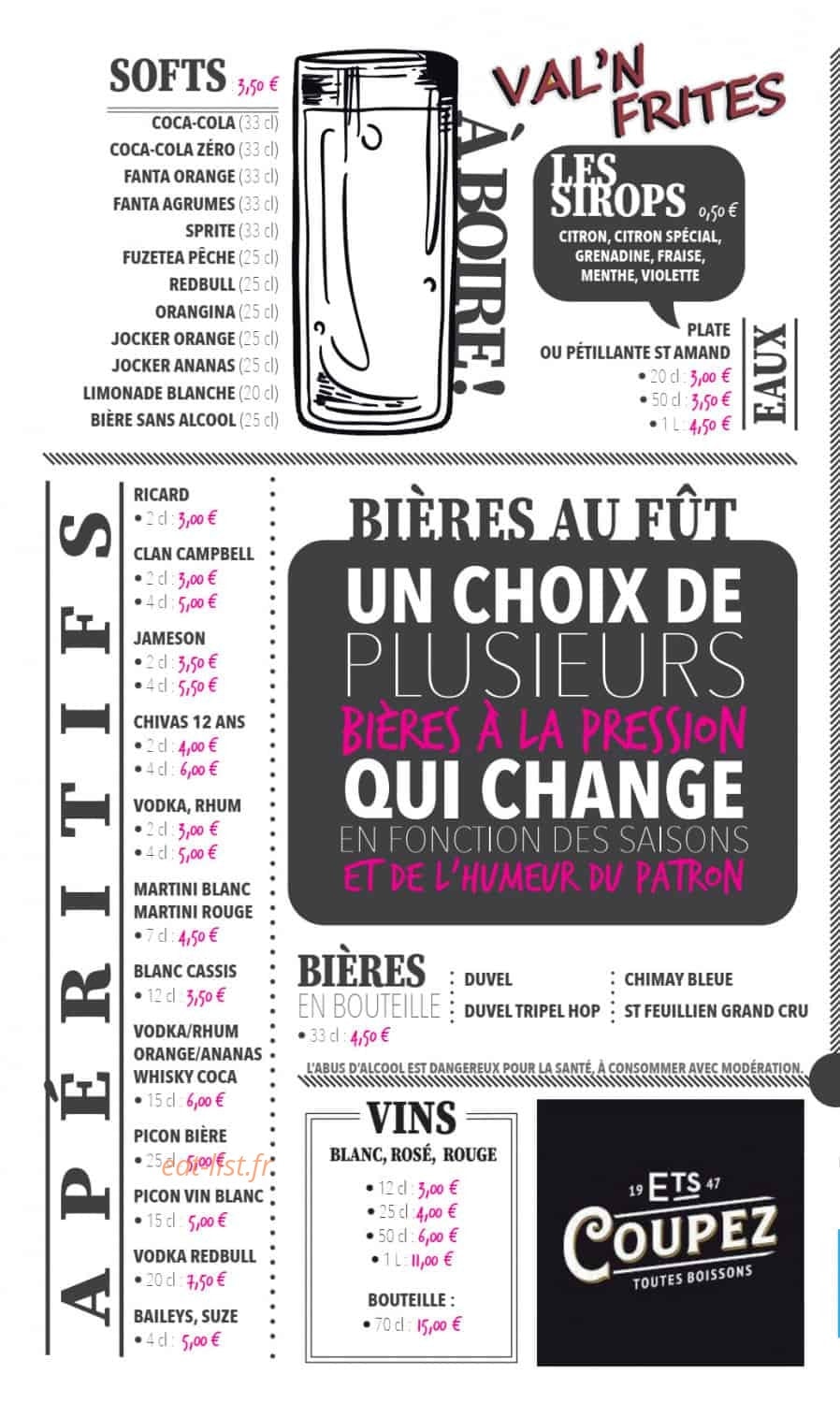 Val'n Frites — carte page 1