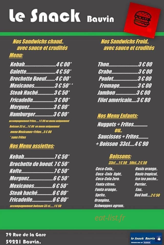 Le-Snack bauvin — carte page 1