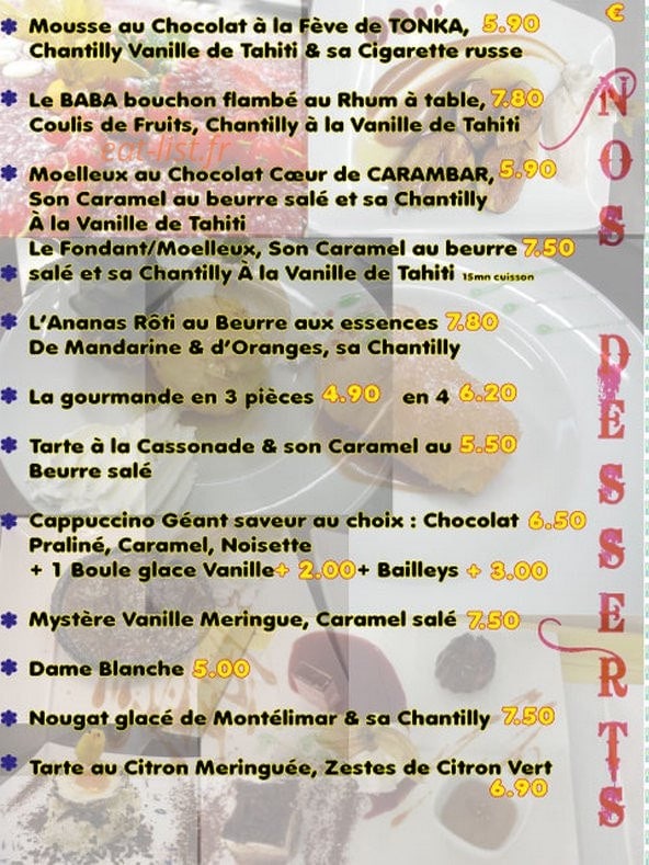 Carte et menu de La Bobine à Téteghem-Coudekerque-Village  — Les desserts