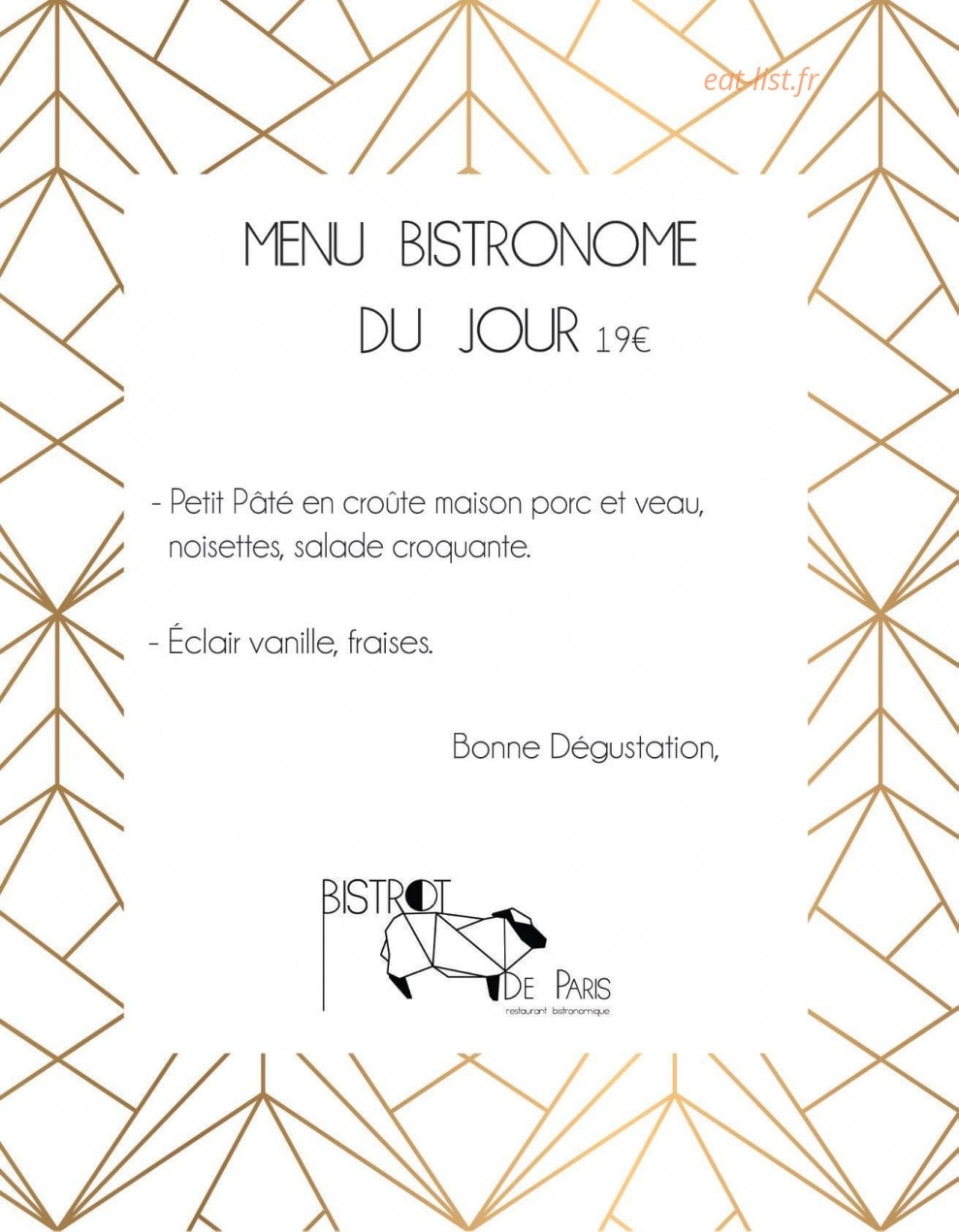 Bistrot de Paris — carte page 1