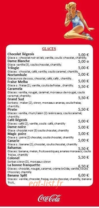Carte et menu de A la bonne franquette à Malo les Bains — Les glaces