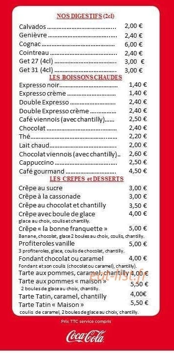 Carte et menu de A la bonne franquette à Malo les Bains — Les crêpes, desserts,...