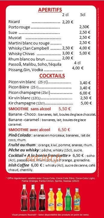 Carte et menu de A la bonne franquette à Malo les Bains — Les apéritifs et cocktails