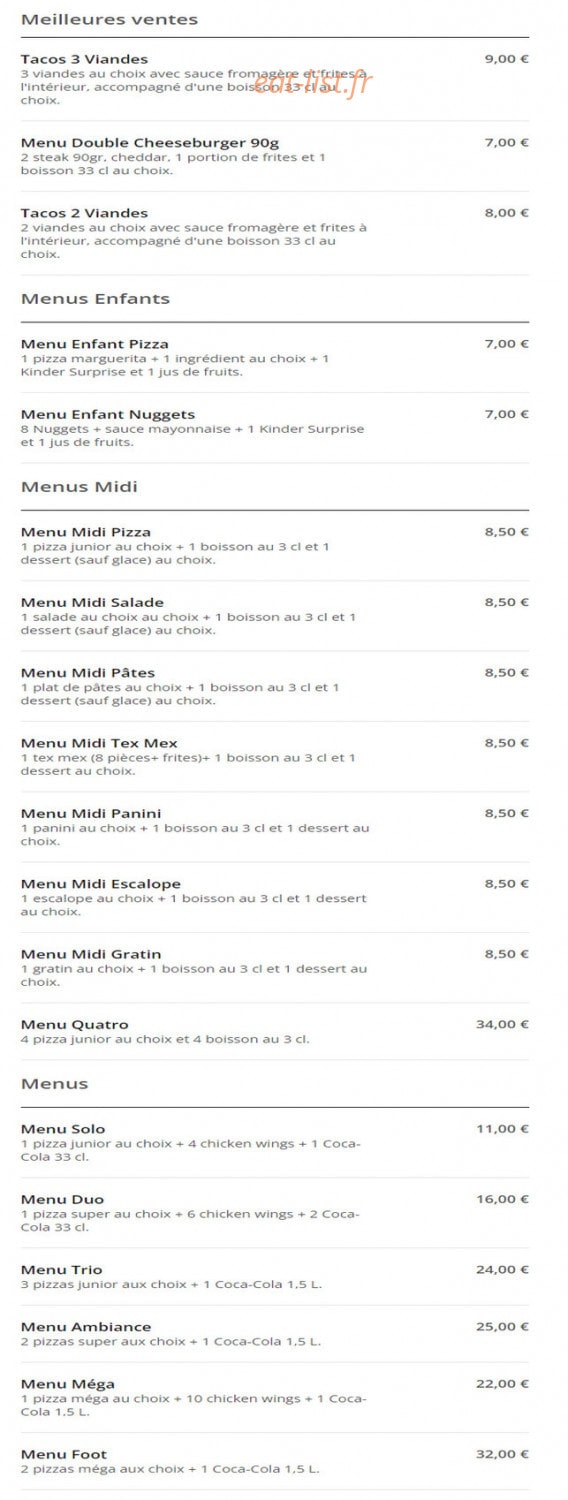 Pronto Pizza — carte page 1