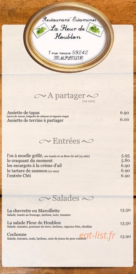La Fleur de Houblon — carte page 1
