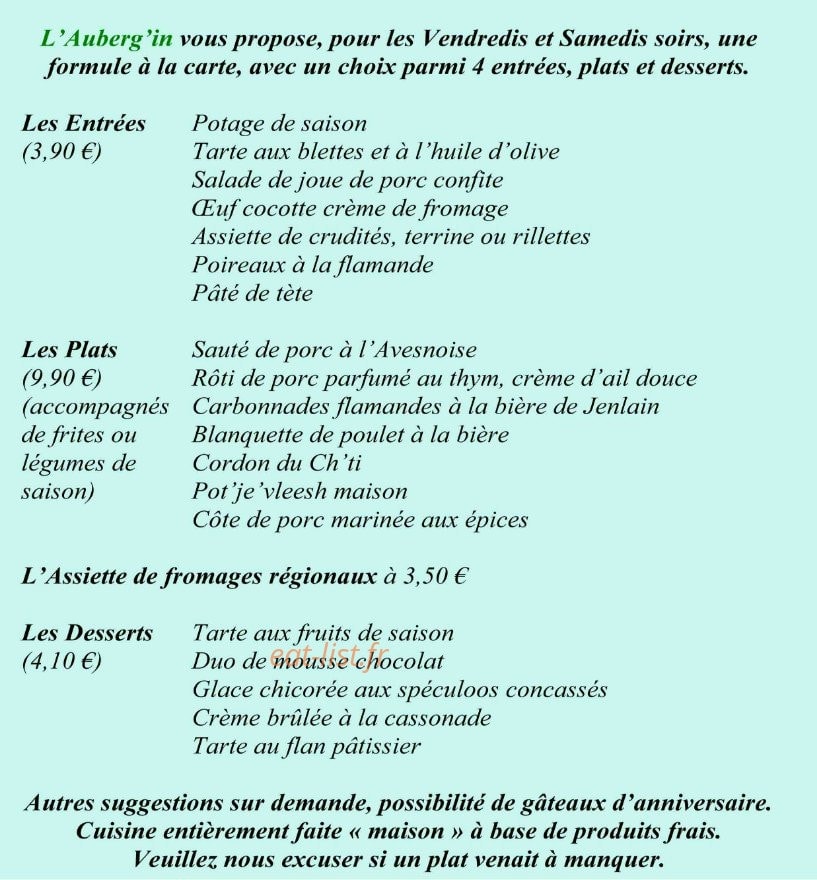 L'Auberg'In — carte page 1