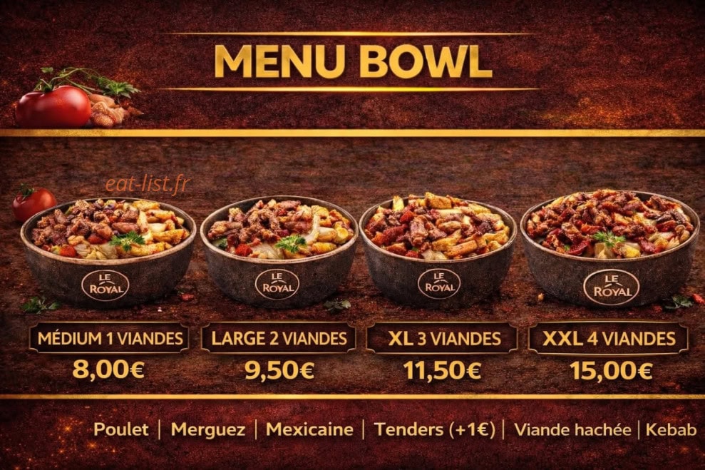 Carte et menu de Le Royal à Allennes les Marais — Menu bowl