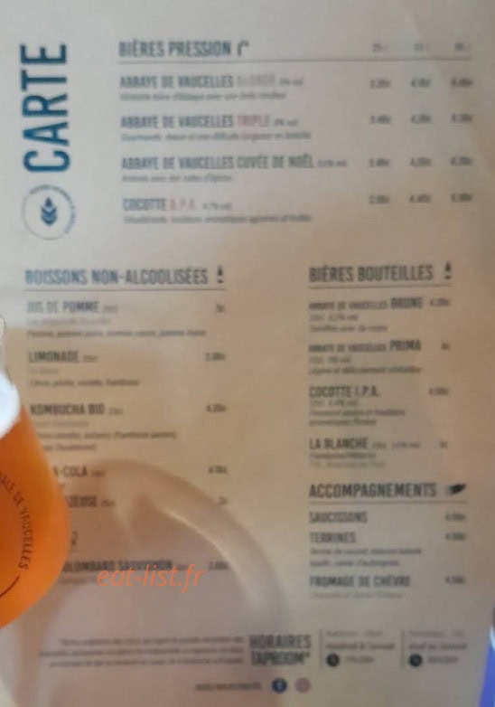 Brasserie de Vaucelles — carte page 1