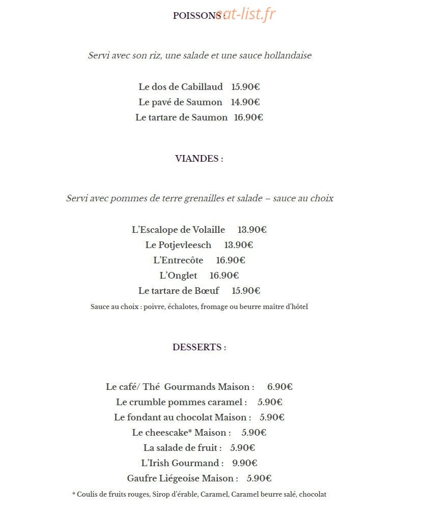 Le S'park Restaurant — carte page 2