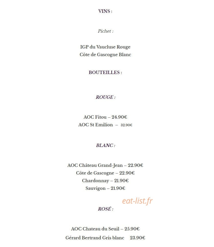 Le S'park Restaurant — carte page 3