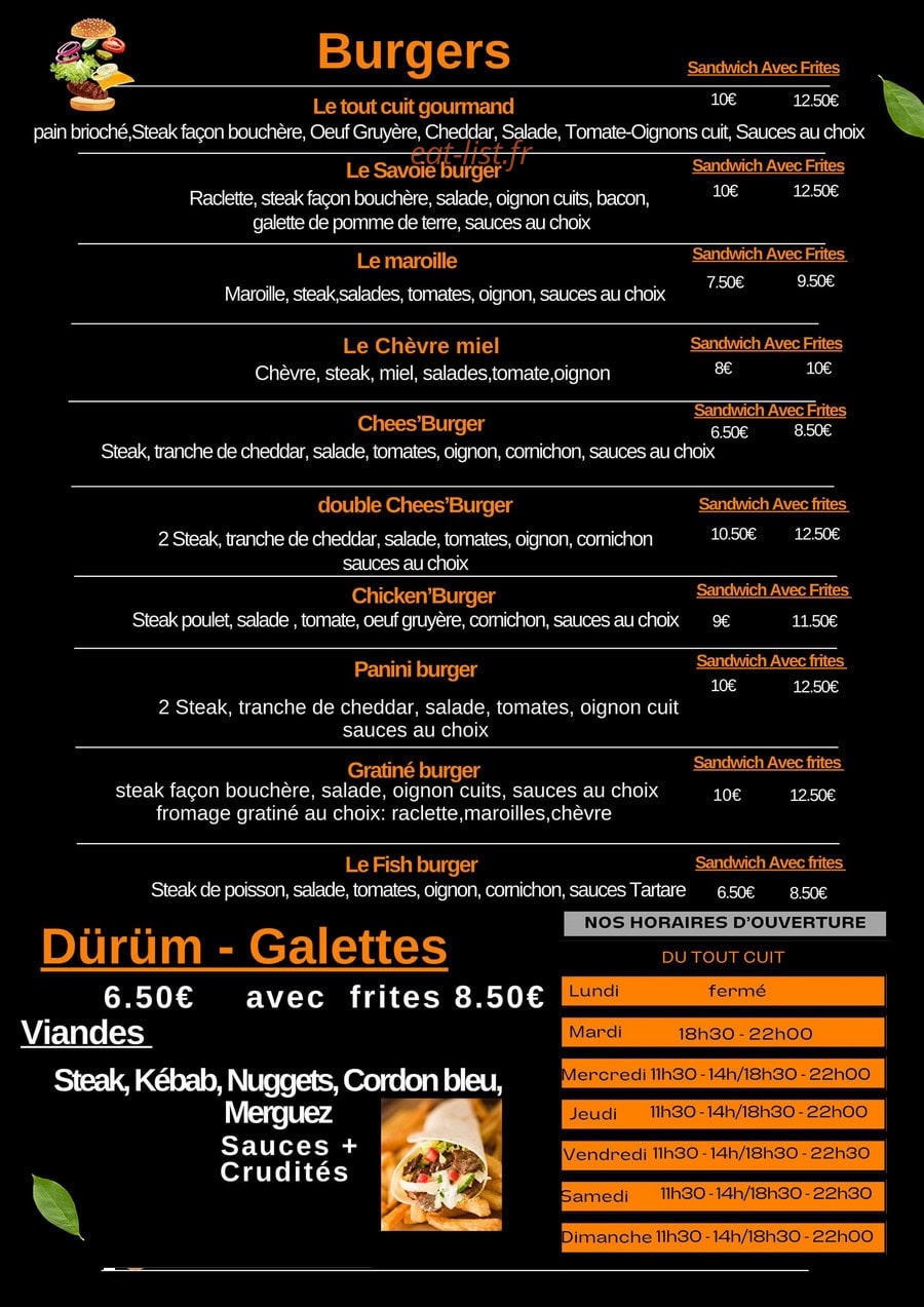 Du Tout cuit — carte page 1