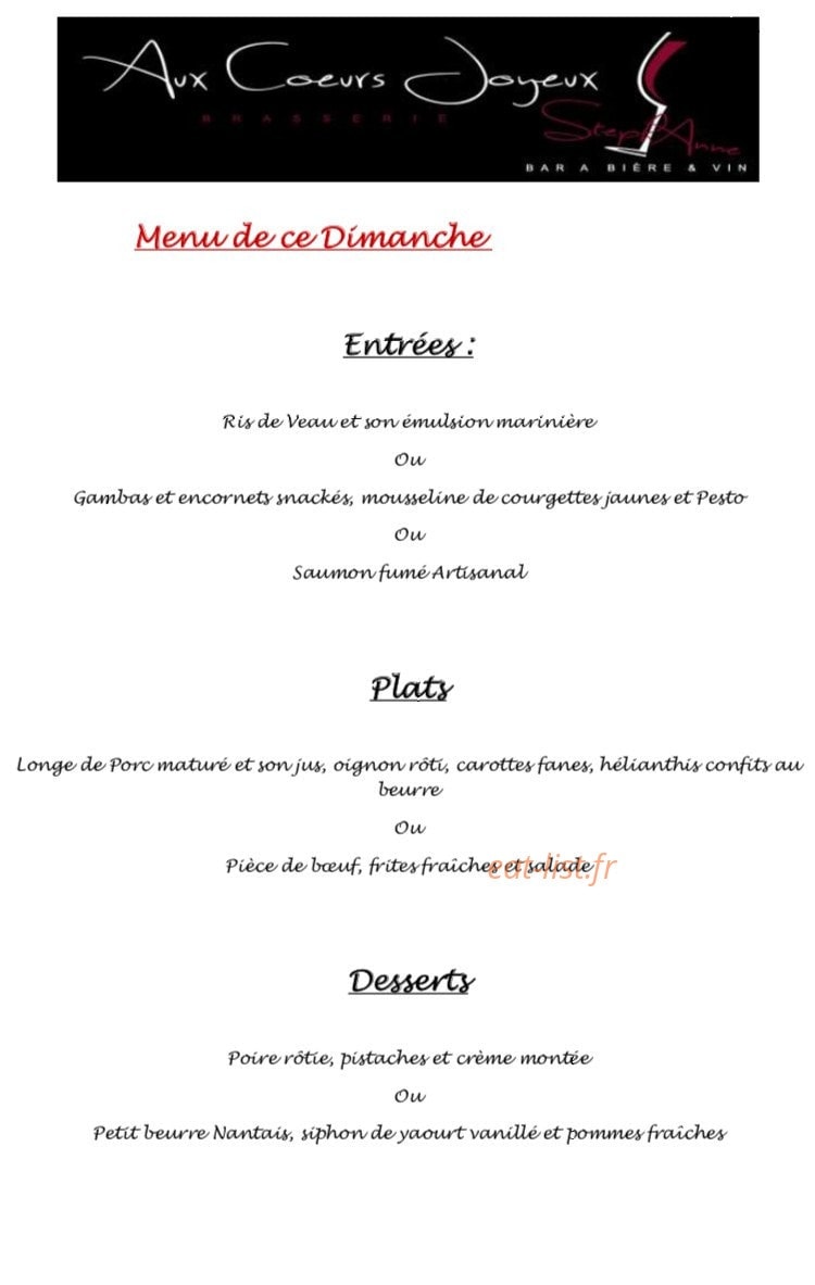 Aux Coeurs Joyeux — carte page 1