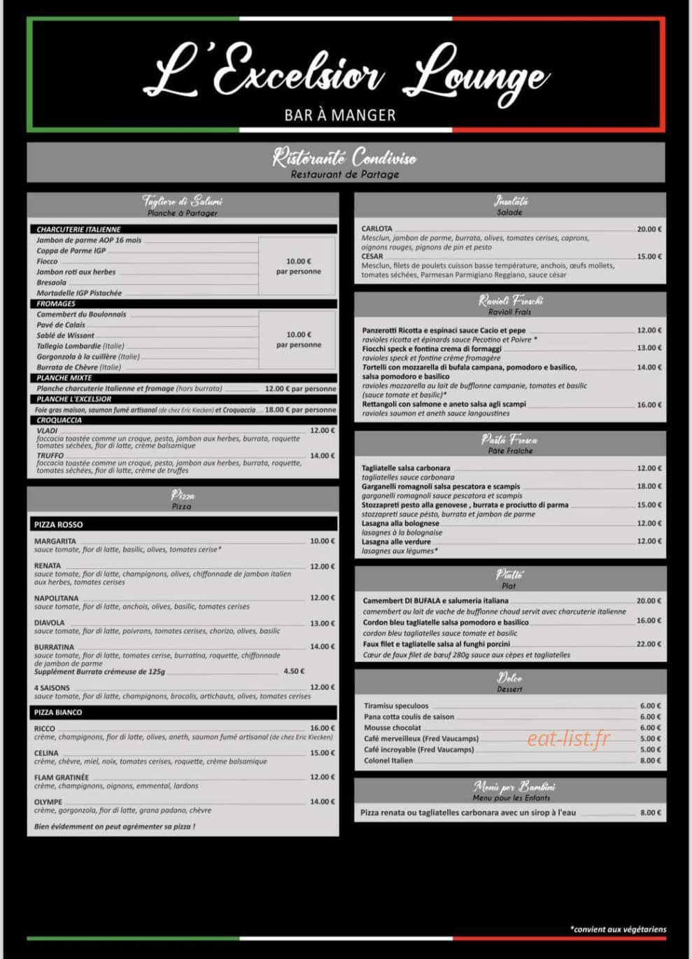 L’Excelsior lounge — carte page 1