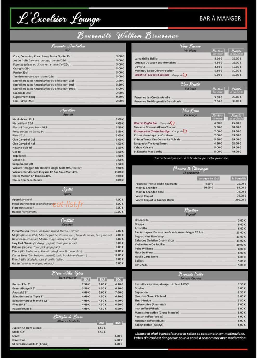 L’Excelsior lounge — carte page 2