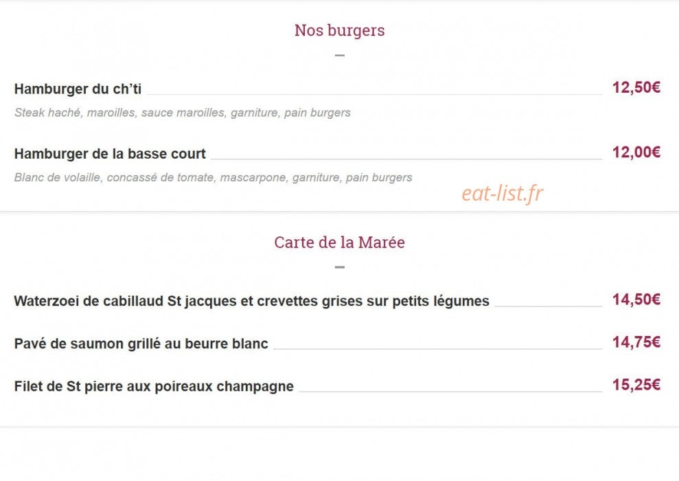 Auberge Saint Hubert — carte page 3